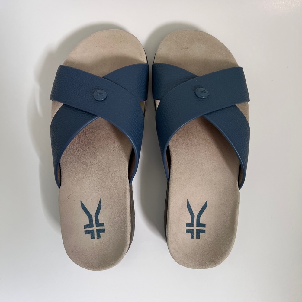KURU Breeze Supportive Slide Sandal, Womens size 6, Mineral Blue-Faded Brown